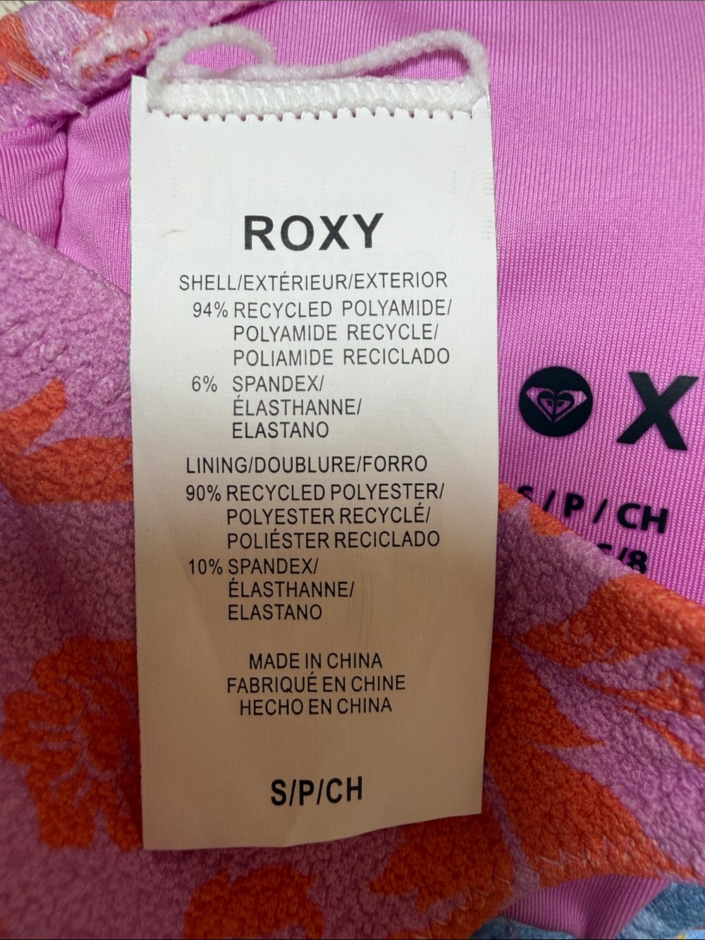 Roxy Pink Floral Tie-Front Bikini Top with Blue and Yellow Trim NEW S/8 - Picture 7 of 7
